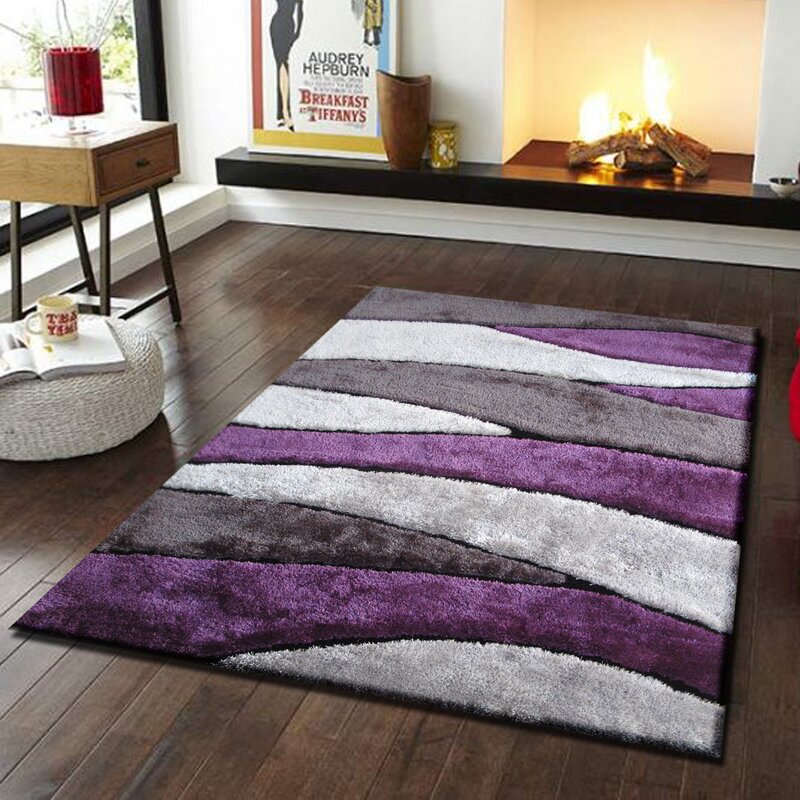 Latitude Run® Kriemann Abstract Handmade Tufted Gray/Purple Area Rug